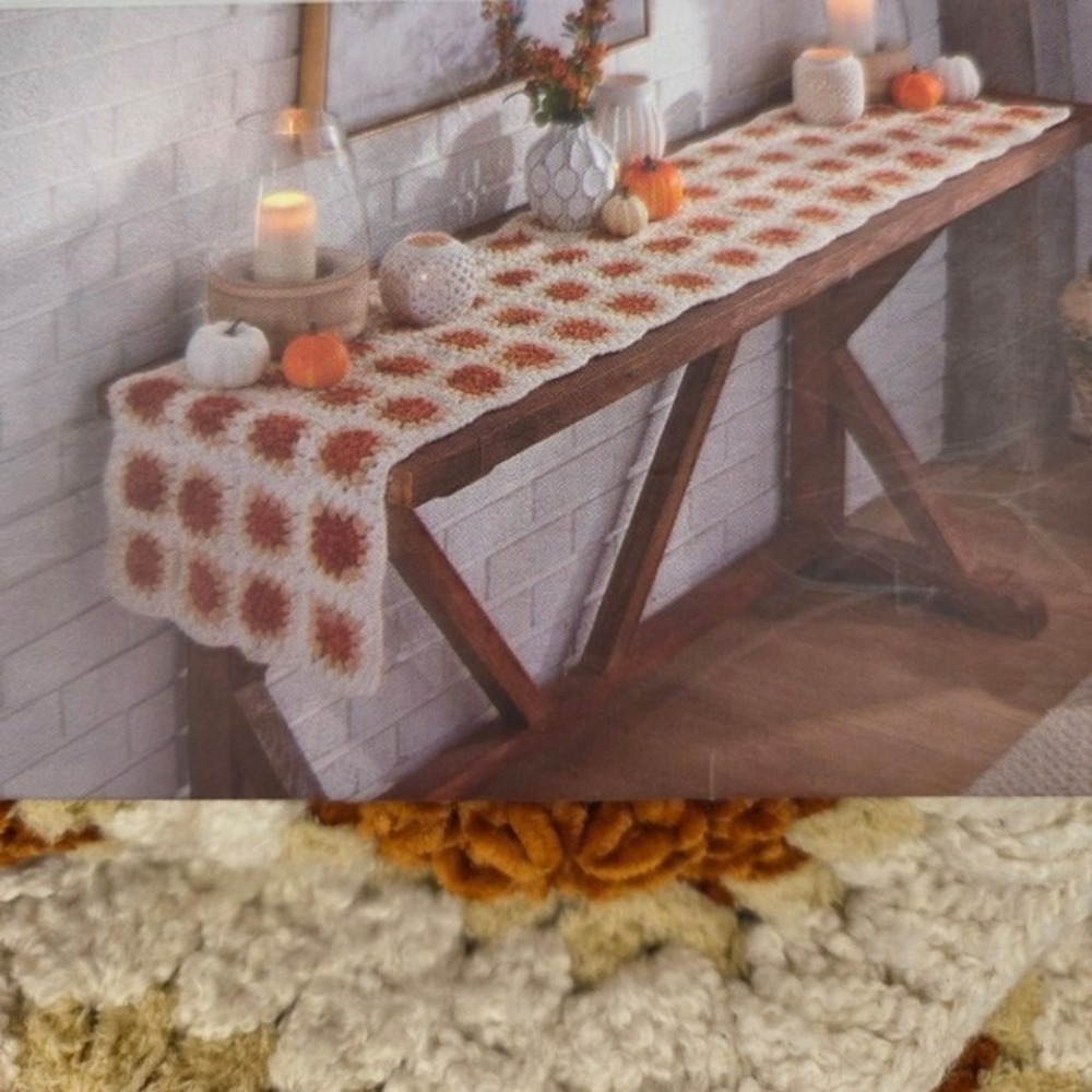 The Farmhouse Rachel Ashwell Fall Cozy Crochet Cream and Orange Table Runner